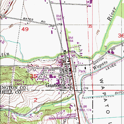 Topographic Map of Gaston Municipal Court, OR