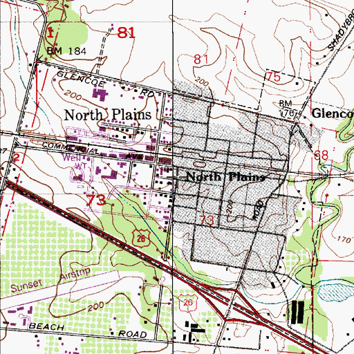 Topographic Map of North Plains Municipal Court, OR