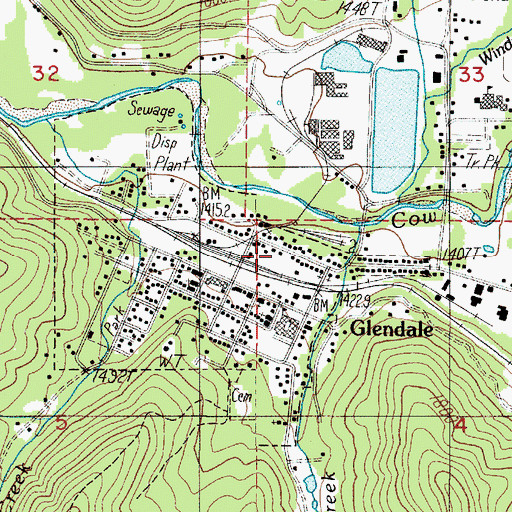 Topographic Map of Glendale Justice Court, OR