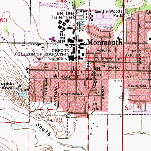 Topographic Map of Monmouth Municipal Courthouse, OR