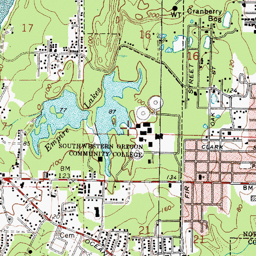 Topographic Map of Southwestern Oregon Community College Library, OR