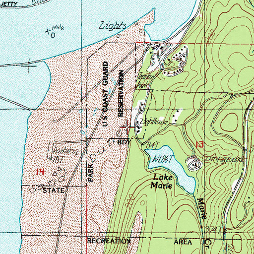 Topographic Map of Umpqua River Lighthouse and Coastal History Museum, OR