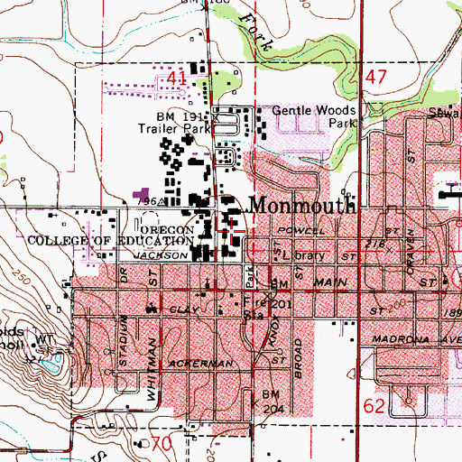 Topographic Map of Western Oregon University Leinwand Outdoor Stage, OR