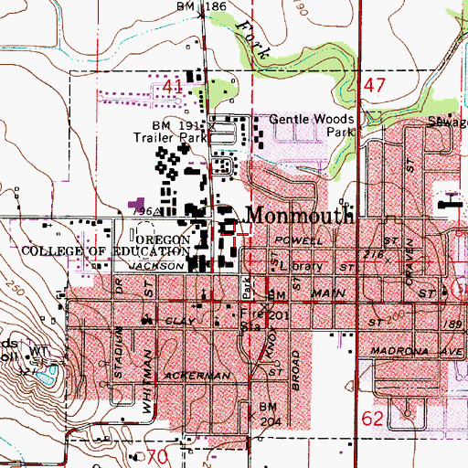 Topographic Map of Western Oregon University Rice Auditorium, OR