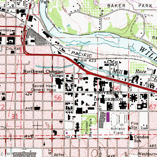 Topographic Map of University of Oregon Miller Theatre Complex, OR