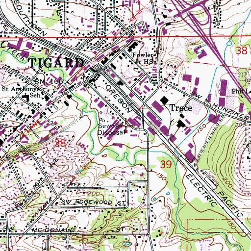 Topographic Map of Tigard Public Works, OR