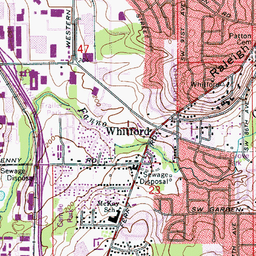 Topographic Map of Beaverton Public Works, OR