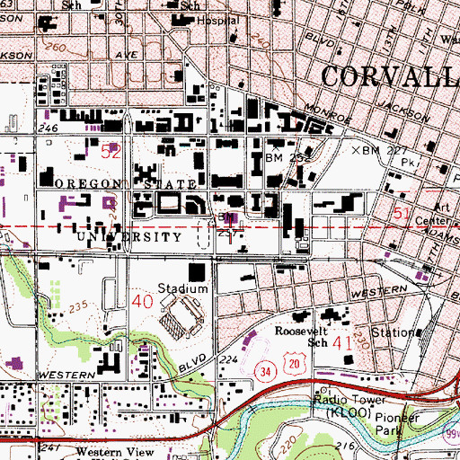 Topographic Map of Oregon State University Goss Stadium, OR