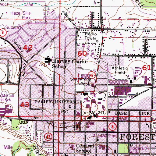 Topographic Map of Pacific University Pacific Athletics Center, OR