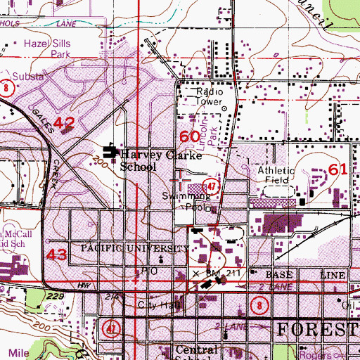Topographic Map of Pacific University Lincoln Stadium, OR