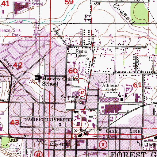 Topographic Map of Pacific University Sherman Larkins Stadium, OR
