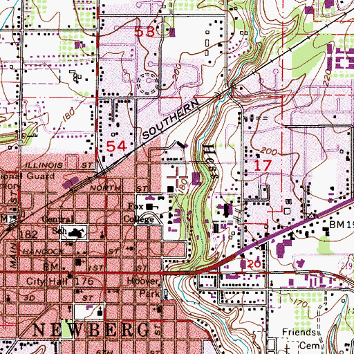 Topographic Map of George Fox University Wheeler Sports Center, OR