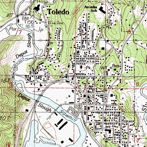 Topographic Map of Toledo Public Library, OR