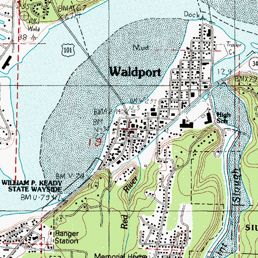 Topographic Map of Waldport Public Library, OR