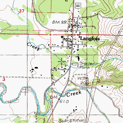 Topographic Map of Langlois Library District, OR
