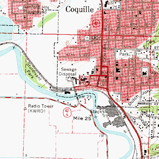 Topographic Map of Coquille Public Library, OR