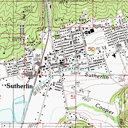 Topographic Map of Sutherlin C Giles Hunt Memorial Branch Library, OR