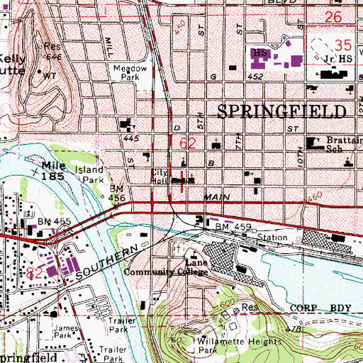 Topographic Map of Central Lane Justice Court, OR