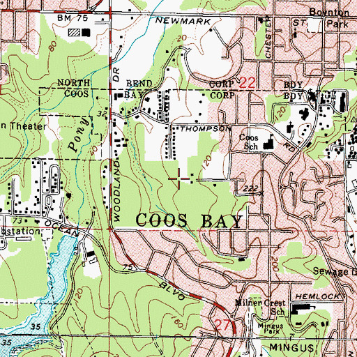 Topographic Map of Red Cross Blood Services Bay Area Hospital, OR