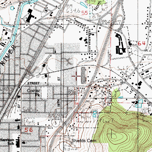 Topographic Map of Department of Motor Vehicles Cottage Grove, OR