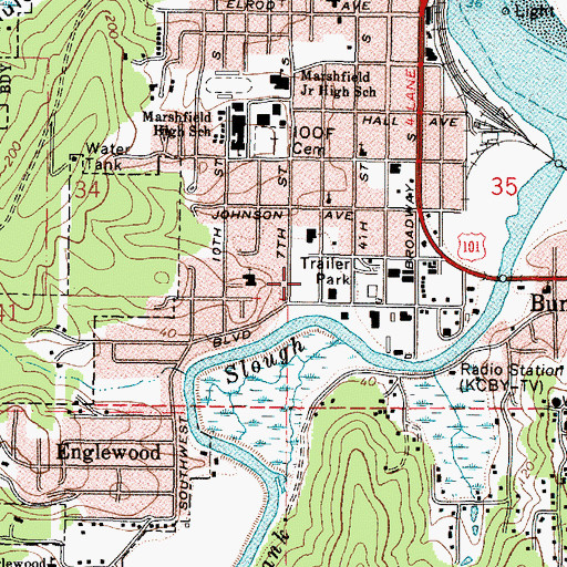 Topographic Map of Department of Motor Vehicles Coos Bay, OR