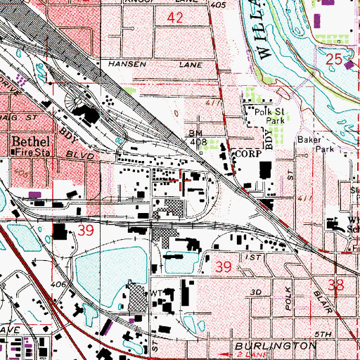 Topographic Map of Eugene Public Works Shop, OR