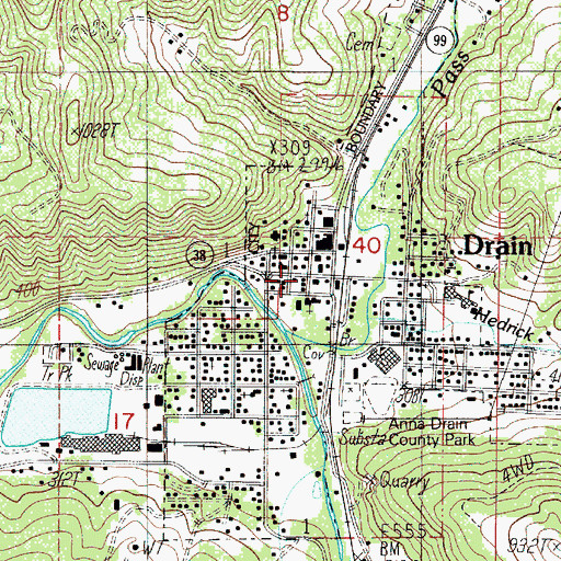 Topographic Map of Drain Justice Court, OR