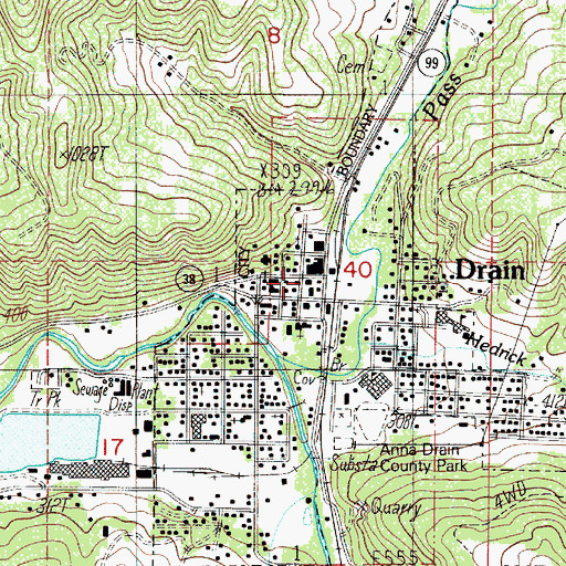 Topographic Map of Drain City Hall, OR