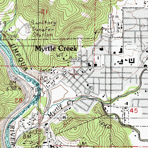 Topographic Map of Myrtle Creek Municipal Court, OR