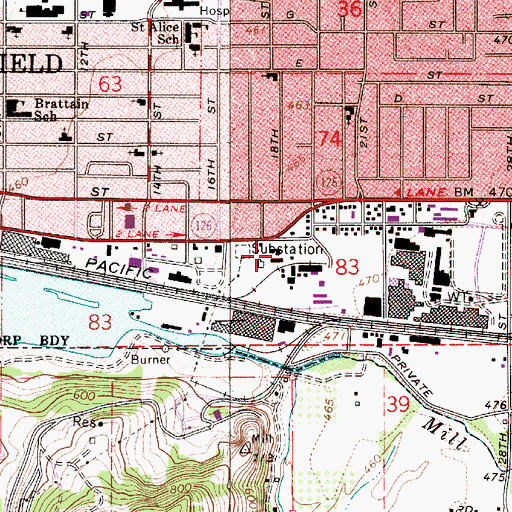 Topographic Map of Springfield Public Works Shop, OR