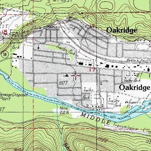 Topographic Map of Department of Motor Vehicles Oakridge, OR