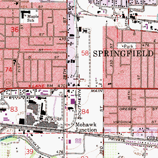 Topographic Map of Department of Motor Vehicles Springfield, OR