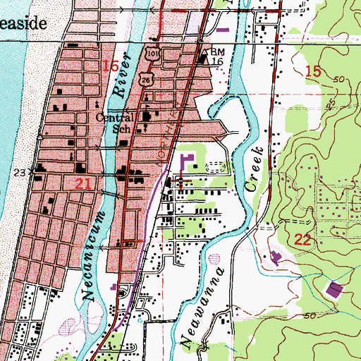 Topographic Map of Seaside Public Libarary, OR