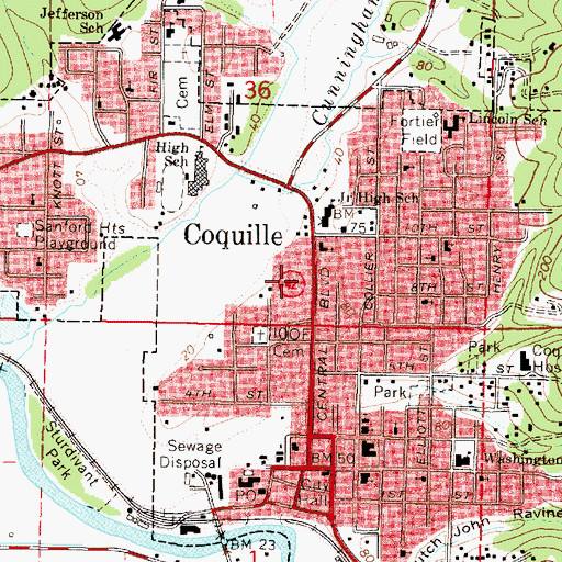 Topographic Map of Coquille City Hall, OR