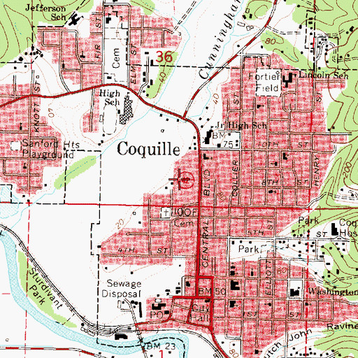 Topographic Map of Coquille Municipal Court, OR