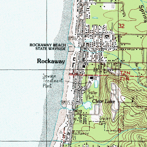 Topographic Map of Rockaway Beach Municipal Court, OR