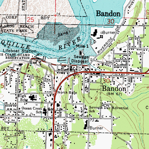Topographic Map of Bandon Public Works, OR