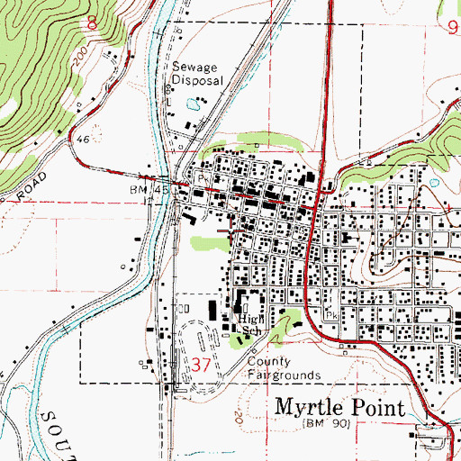 Topographic Map of Myrtle Point Public Works, OR