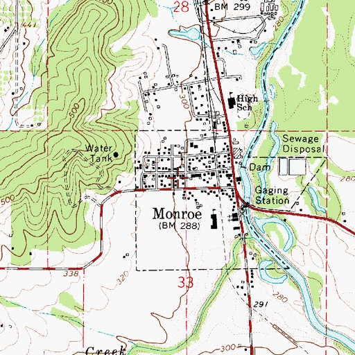 Topographic Map of Monroe City Hall, OR
