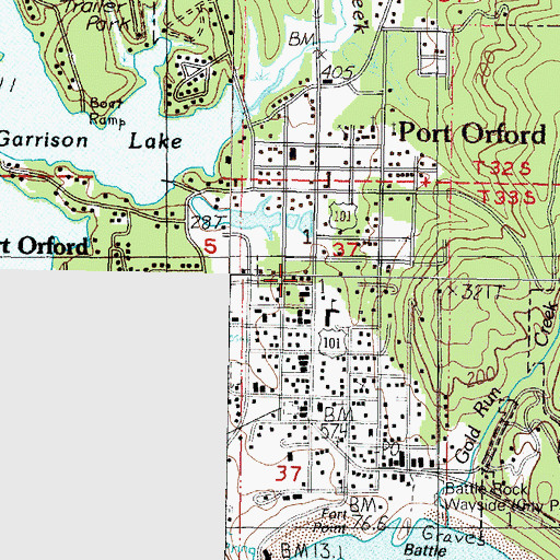 Topographic Map of Port Orford Public Library, OR
