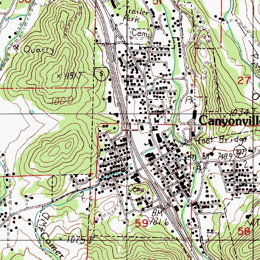 Topographic Map of Canyonville Branch Library, OR