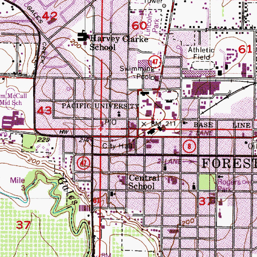 Topographic Map of Old College Hall, OR
