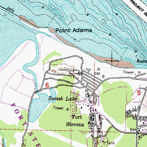 Topographic Map of Fort Stevens Historical Museum, OR