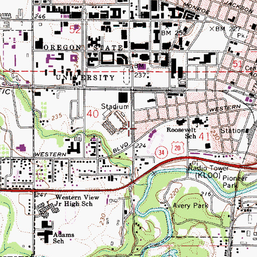 Topographic Map of LaSells Stewart Center, OR