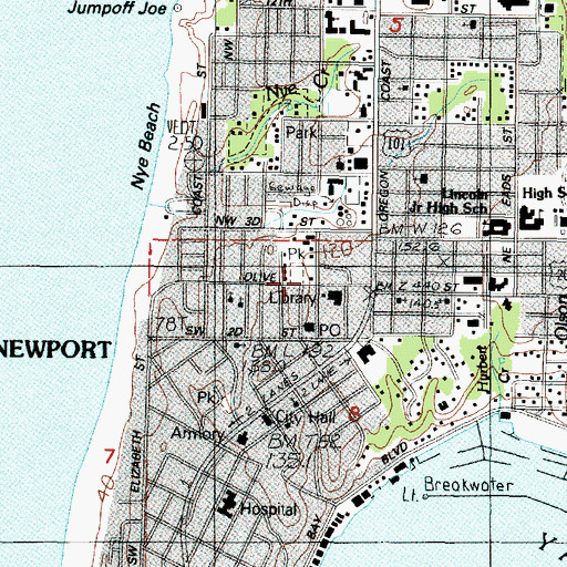 Topographic Map of Newport Public Library, OR