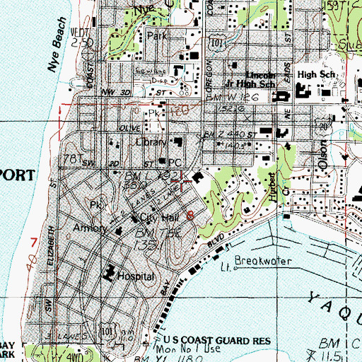 Topographic Map of Newport City Hall, OR
