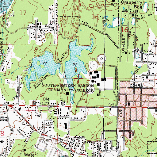 Topographic Map of Southwestern Oregon Community College Hales Center for the Performing Arts, OR