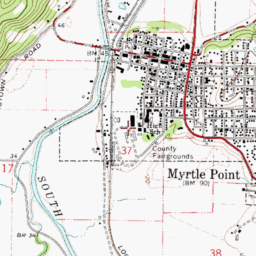 Topographic Map of Coos County Fairgrounds Museum, OR