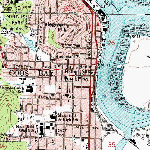 Topographic Map of Coos Art Museum, OR