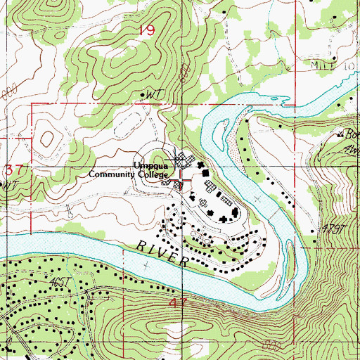 Topographic Map of Umpqua Community College Amphitheatre, OR